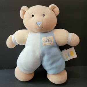 Baby Ganz Teddy Bear Stuffed Animal Lovey Rattle Blue Tan Soft Plush Toy 2001
